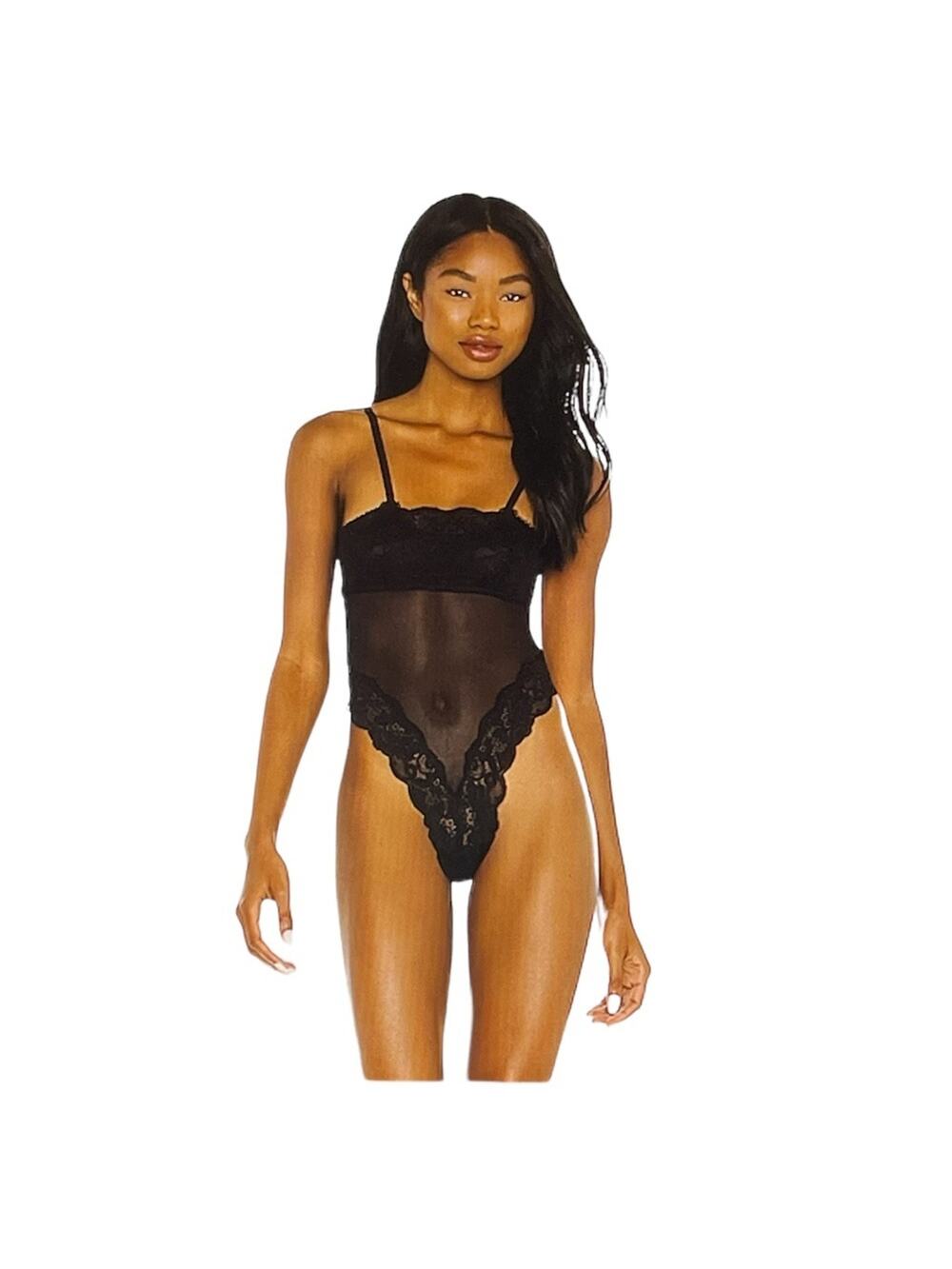 We are HAH Size XS NWT Thanks for Nothin Sheer Lace Black Stretch Sexy Bodysuit